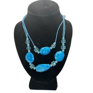 Blue Beaded Double-Strand Necklace With Faceted Acrylic Stones & Glass Beads